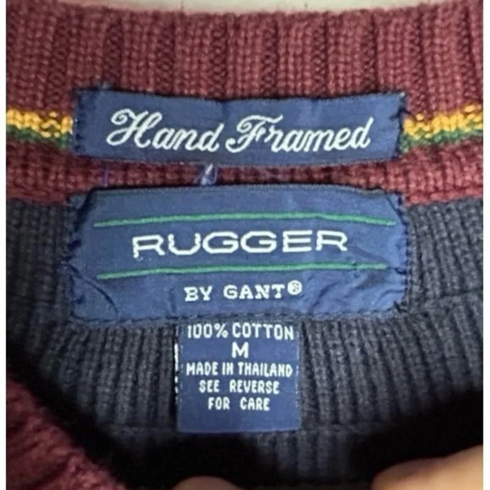 Vintage 90's Gant Rugger Hand Framed Knitted Heavy Weight Preppy Sweater Sz M